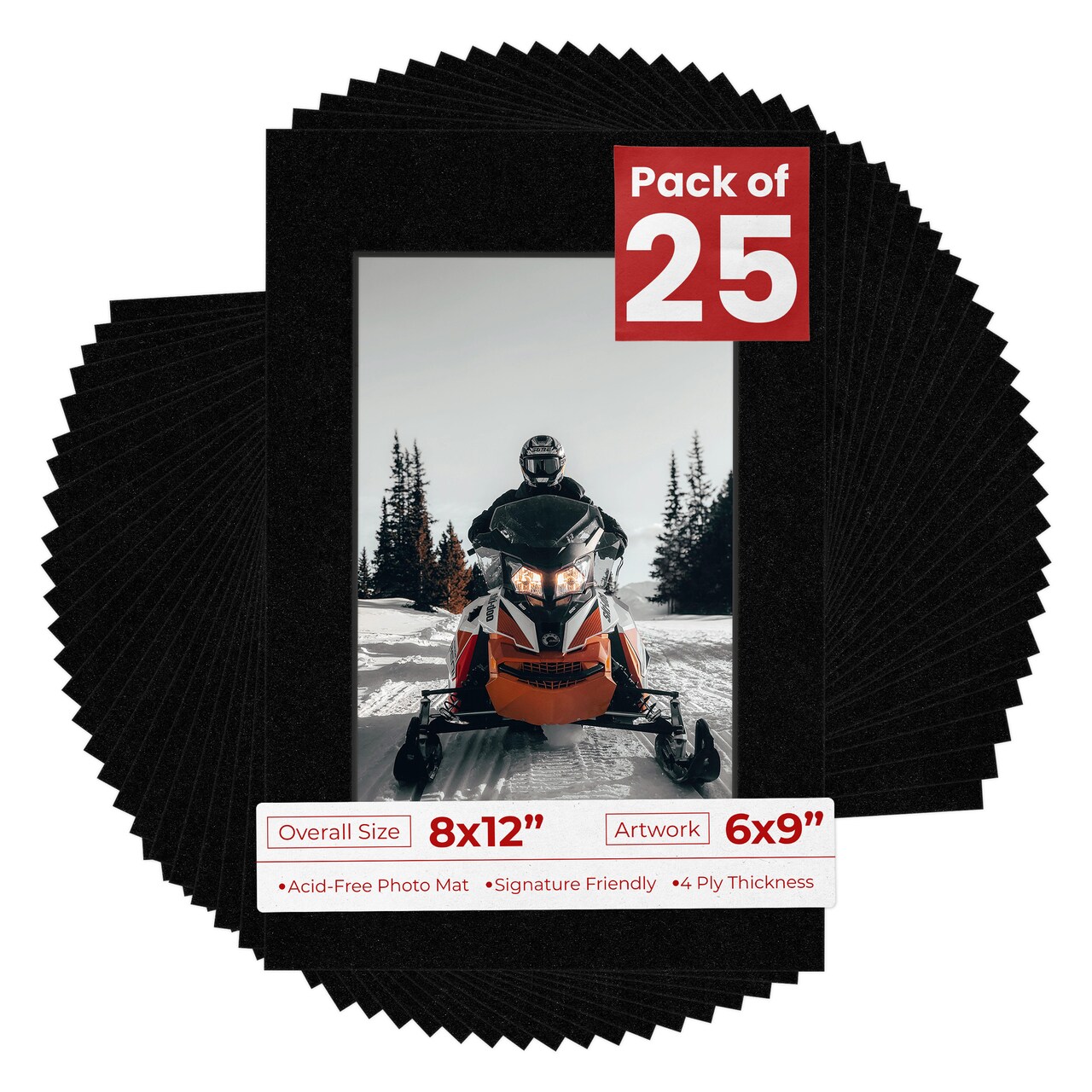 Black with Black Core Mat Board for 8x12 Frames - Fits 6x9 Photos